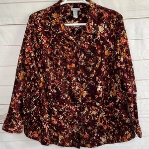 Catherines Corduroy Cotton Abstract Button Up Shirt 3X 26/28W